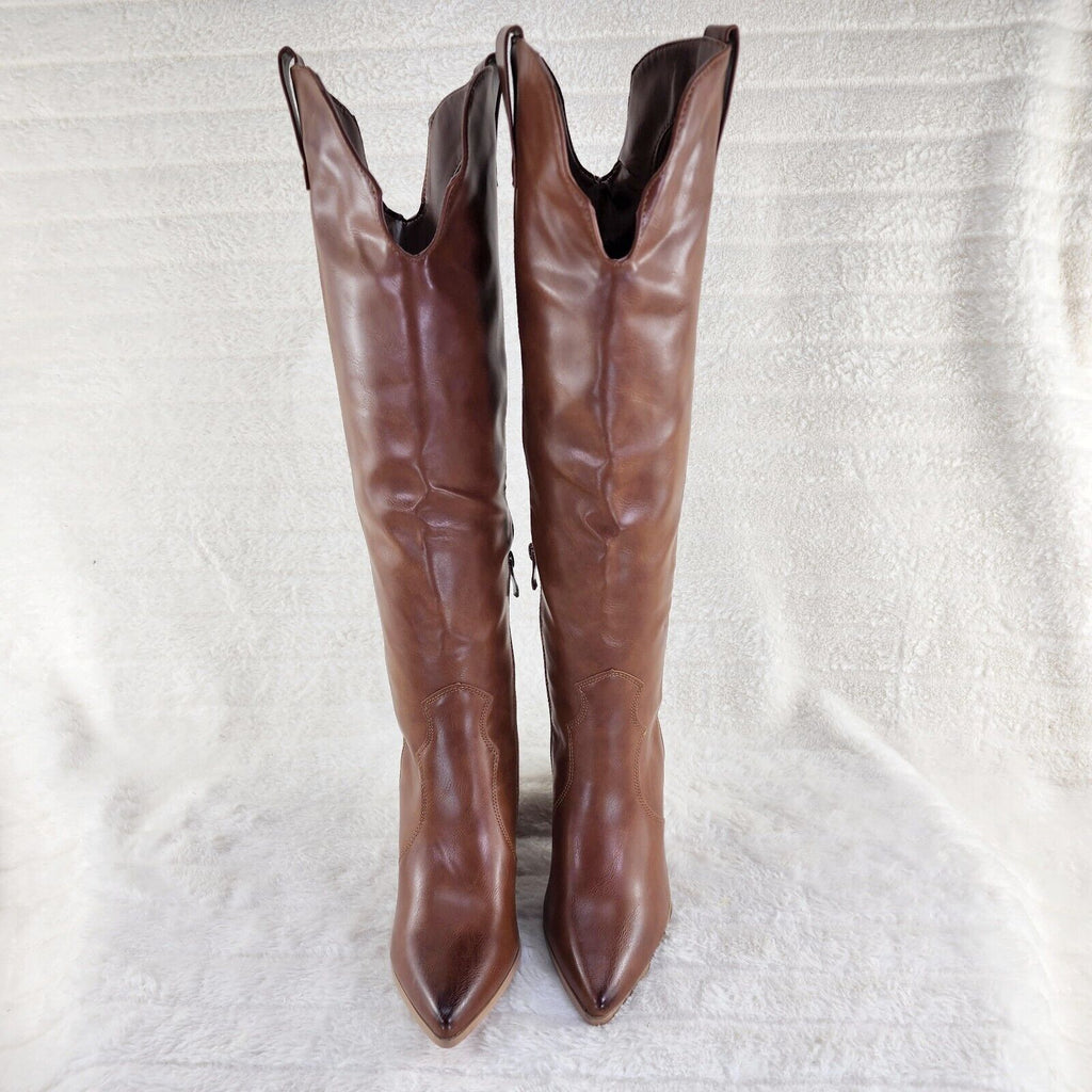 Country Rocker Tan Cowgirl Cowboy Knee Boots Western Block Heels US Sizes 7-11 - Totally Wicked Footwear