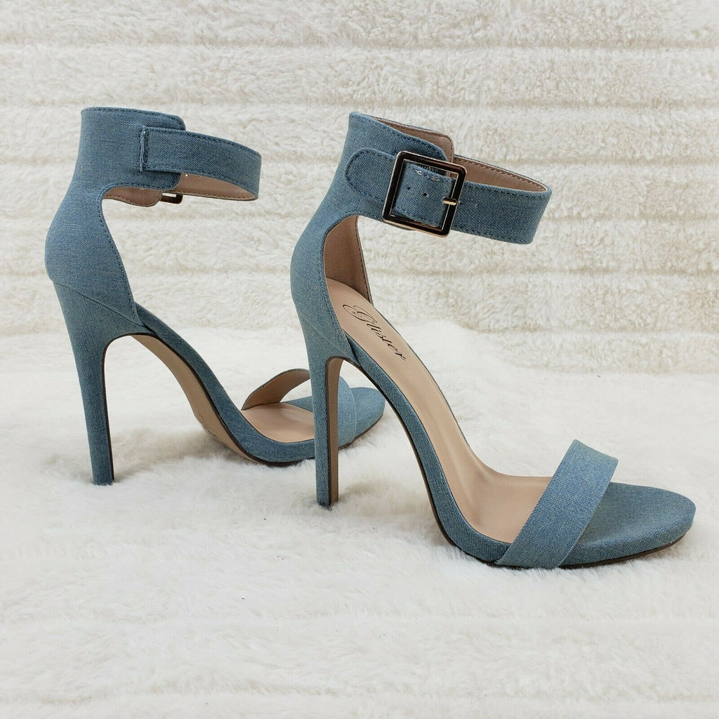 Sexy Light Blue Denim Ankle Strap 4.5" High Heel Shoes Heels Glister - Totally Wicked Footwear