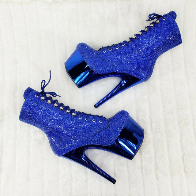 Blue 1020CHRS Bejeweled Rhinestone 7" High Heel Chrome Platform Ankle Boots NY - Totally Wicked Footwear