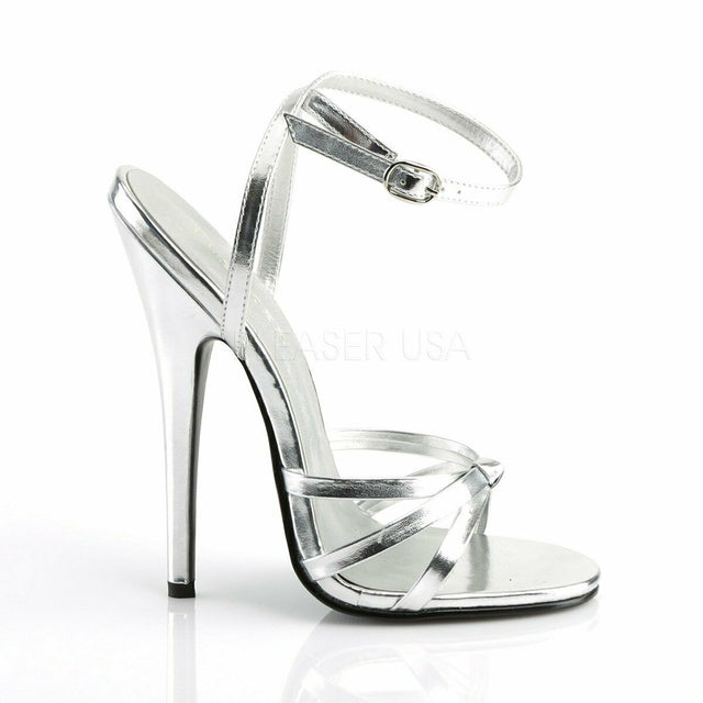 Domina 108 Silver High 6" Spike Heels Ankle Strap Stiletto Shoes NY - Totally Wicked Footwear