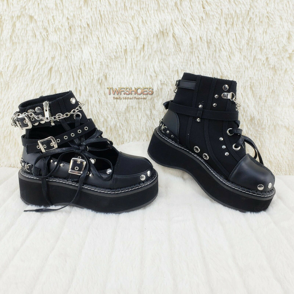 Emily 317 Black Matte Canvas Platform Cut Out Ankle Boot 6-12 NY RESTOCKED - Totally Wicked Footwear