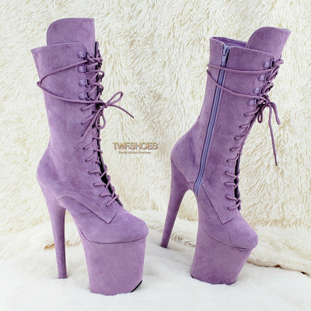 Flamingo 1050FS Lilac Purple V-Suede 8" Heel Platform Mid Calf Boots US 6-12 NY - Totally Wicked Footwear