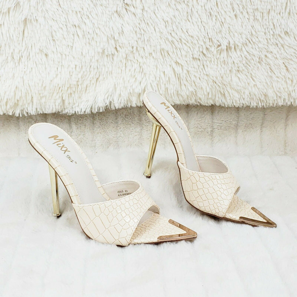 Venus Nude Slim High Heel Pointy Toe Slip On Sandals Slides Clogs - Totally Wicked Footwear
