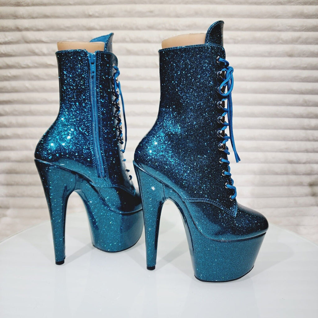 Adore 1020GP Teal Glitter Patent  7" High Heel Platform Ankle Boots NY - Totally Wicked Footwear