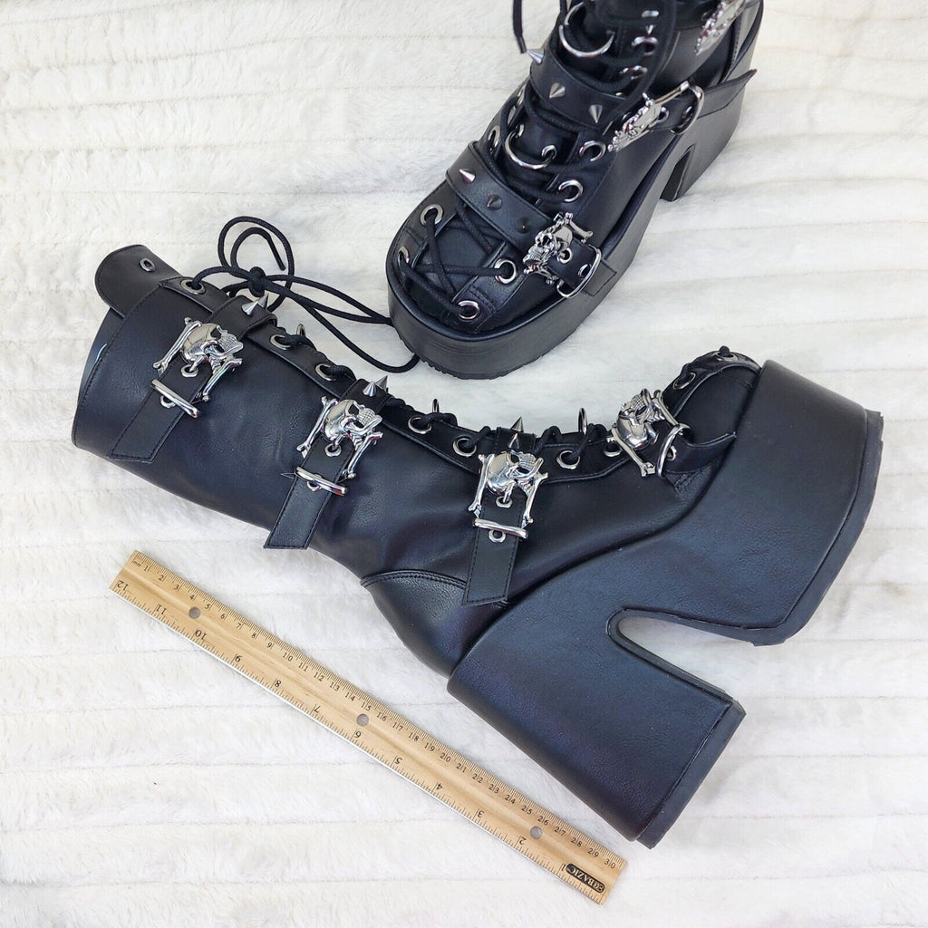 Demonia Camel 115 Stacked Black Matte Platform Goth Punk Calf Boot IN STOCK NY - Totally Wicked Footwear