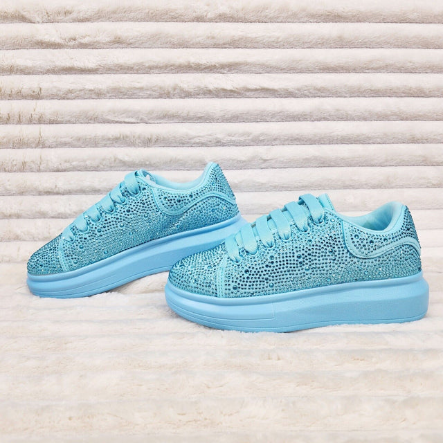 Cush Baby Blue Rhinestone Sneakers Tennis Shoes - Totally Wicked Footwear