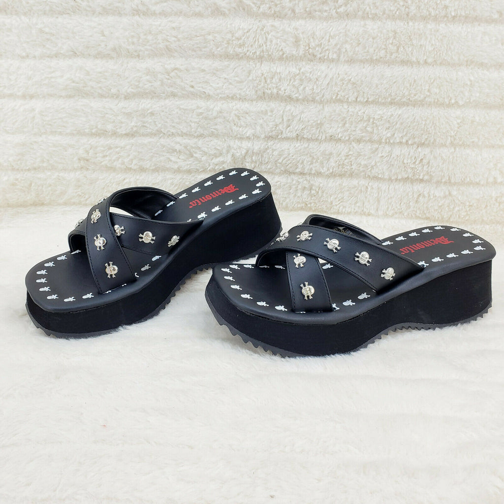 Flip Demonia Goth Slip On Sandals With Skull Studs In House Stock NY 8-12 - Totally Wicked Footwear