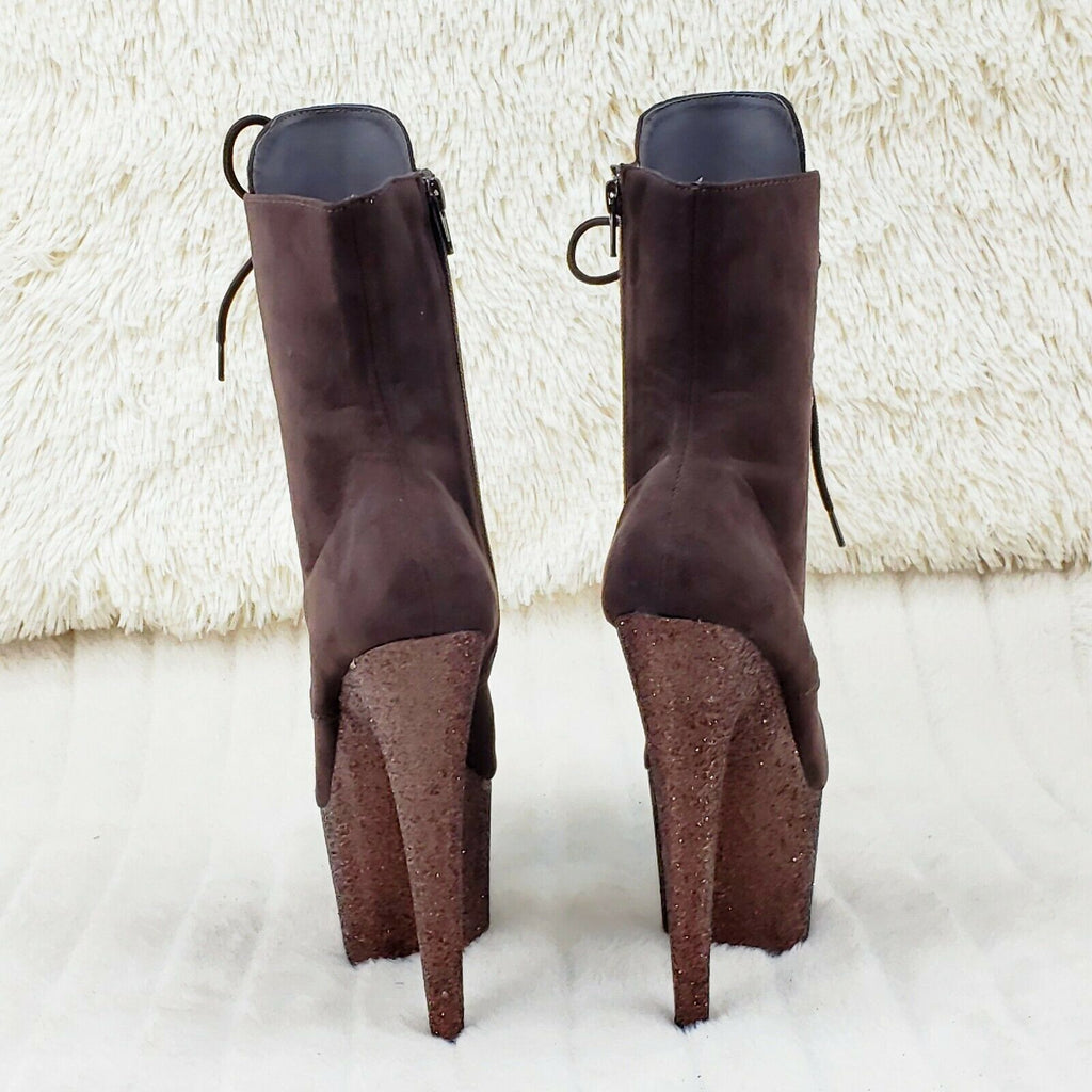 Adore 1020FSMG Brown Mocha V Suede & Glitter 7" High Heel Platform Ankle Boot NY - Totally Wicked Footwear