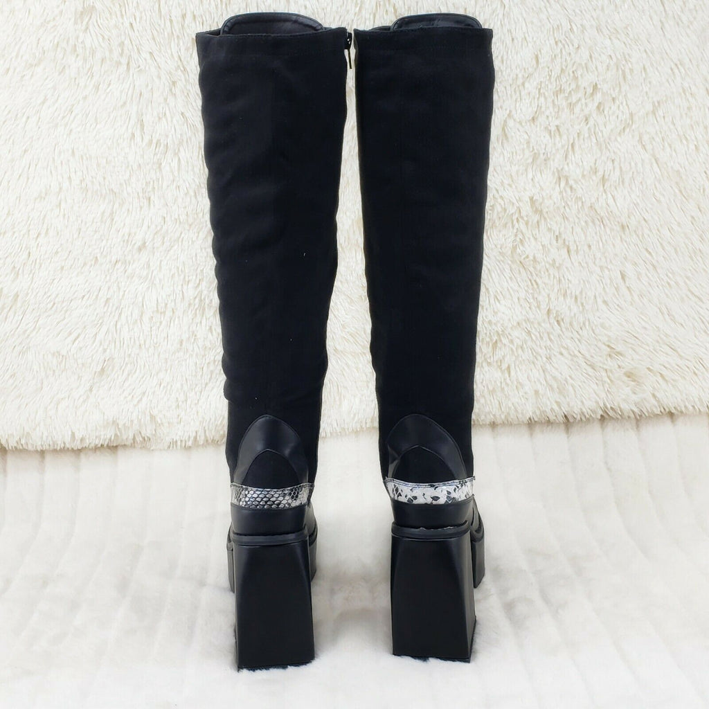Blogger Block Heel Lace up Platform Goth Punk Festival Knee Boots - Totally Wicked Footwear