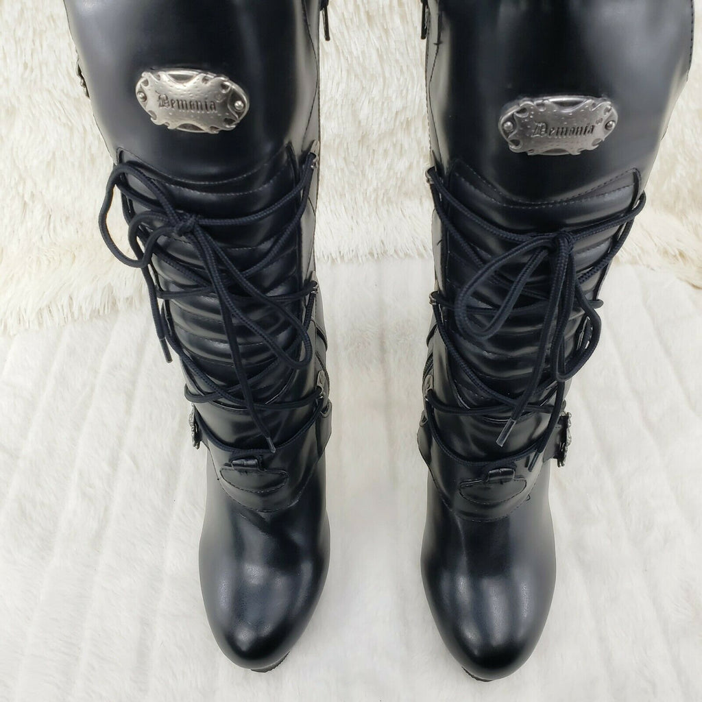 Muerto 1026 Bone High Heel Platform Skull Buckle Biker Ankle Boots Black NY - Totally Wicked Footwear