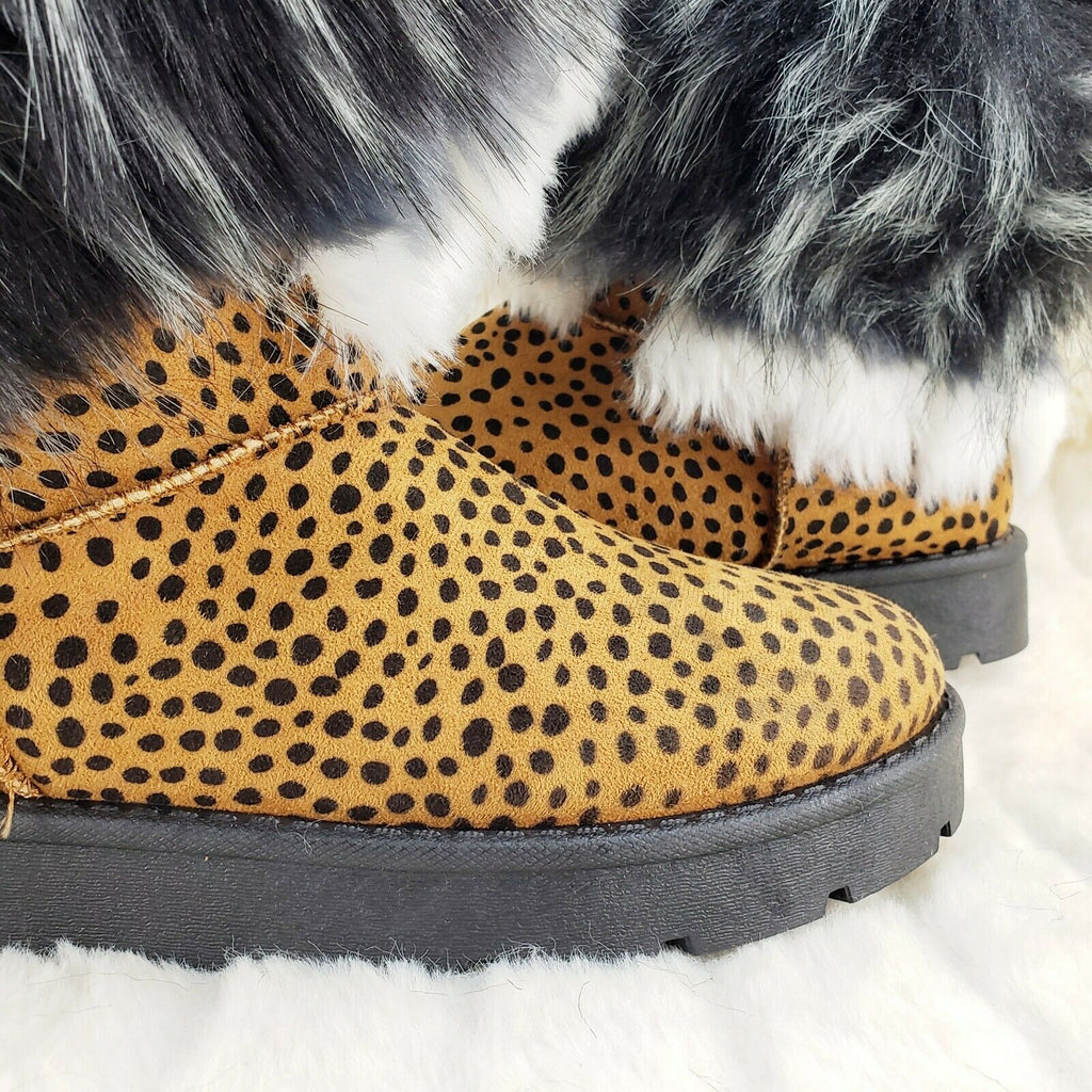 Chi Chi Cheetah Print Faux Fur Thick Lined Winter Boots - Totally Wicked Footwear