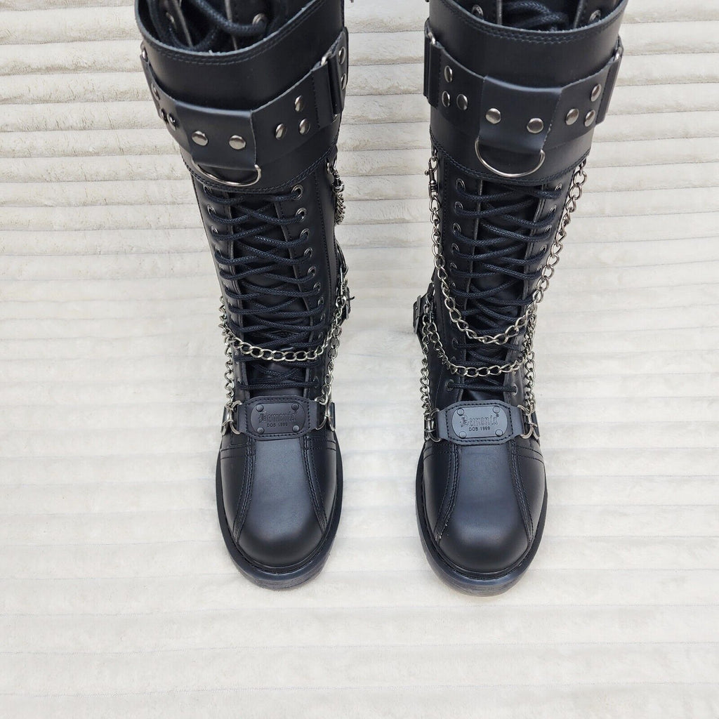 Bolt 415 Goth Combat Biker Knee Boots Black Matte Men Sizes IN HOUSE NY DEMONIA - Totally Wicked Footwear