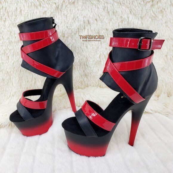 Adore Black Red 2 Tone 7" High Heel Closed Back Pole Shoes 700-15 - Totally Wicked Footwear