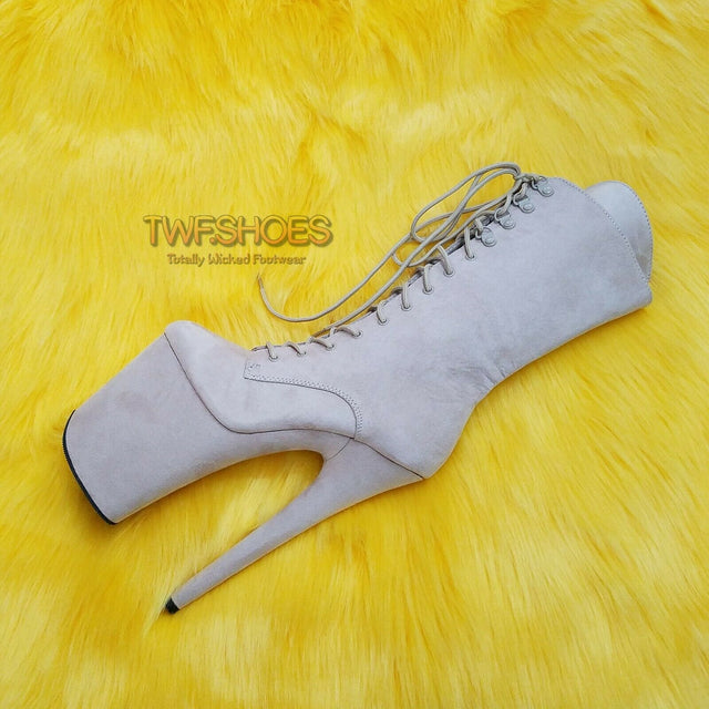 Flamingo 1050FS Beige Vegan Suede 8" High Heel Platform Mid Calf Boots Size 6 - Totally Wicked Footwear