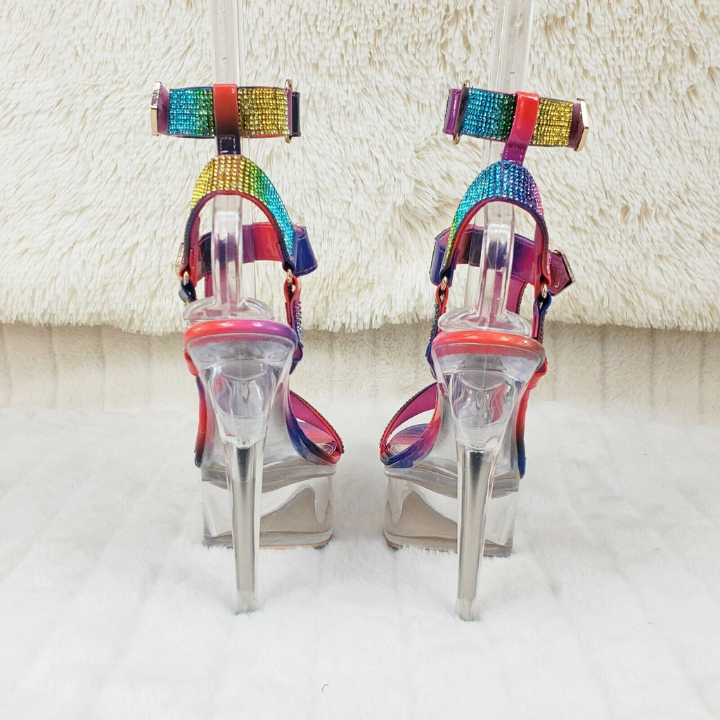 Xapala Rainbow Rhinestone Harness Strap Clear Platform High Heel Shoes - Totally Wicked Footwear