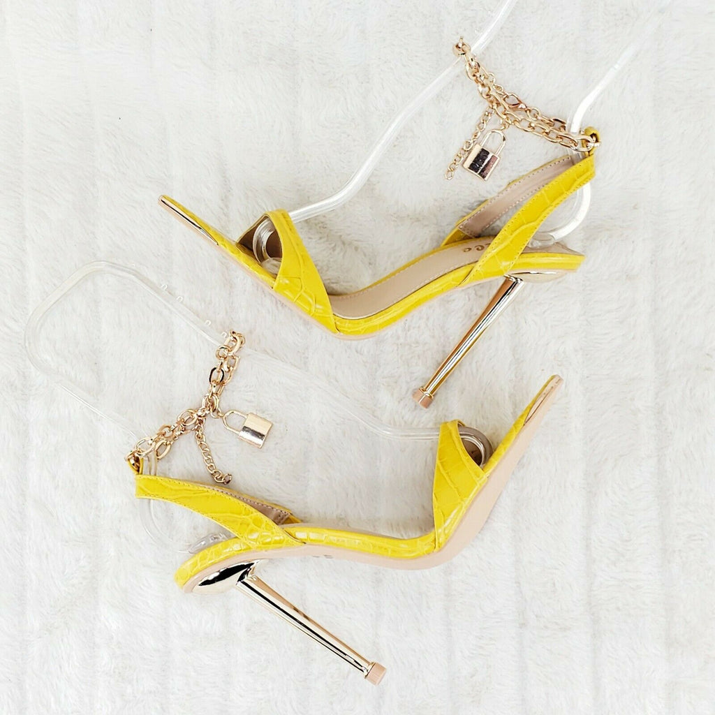 Nicely Pad Lock Chain Strap High Heels Metal Toe Tip Shoes Yellow - Totally Wicked Footwear