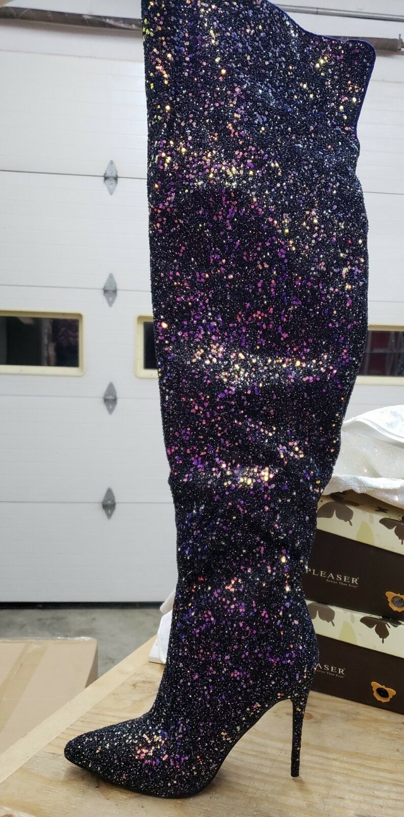 Courtly 3015 Black Multi Color Glitter Thigh High Boots 5" High Heel 6 - 14 - Totally Wicked Footwear