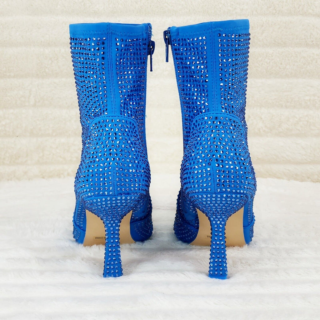 Stunning Bright Blue Stretch Rhinestone Ankle Boots 3.5" Heels New - Totally Wicked Footwear