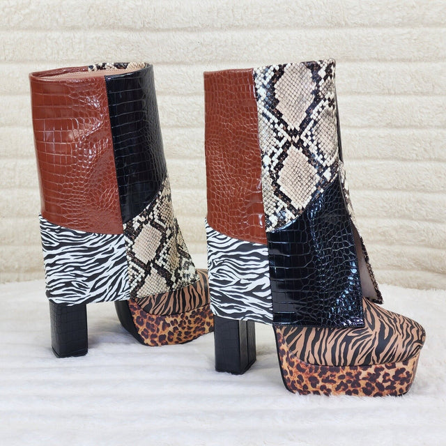 Riches Animal Print Block Skirted Chunky Heel Pull On Platform Boots - Totally Wicked Footwear