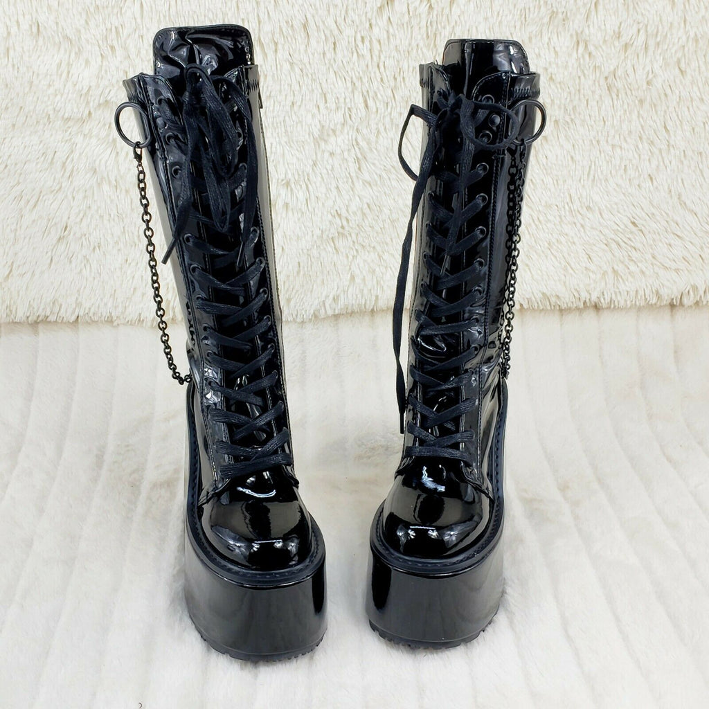 Swing 150 Black Stretch Goth Knee Boot 5.5" Platform With Chains In House NY - Totally Wicked Footwear