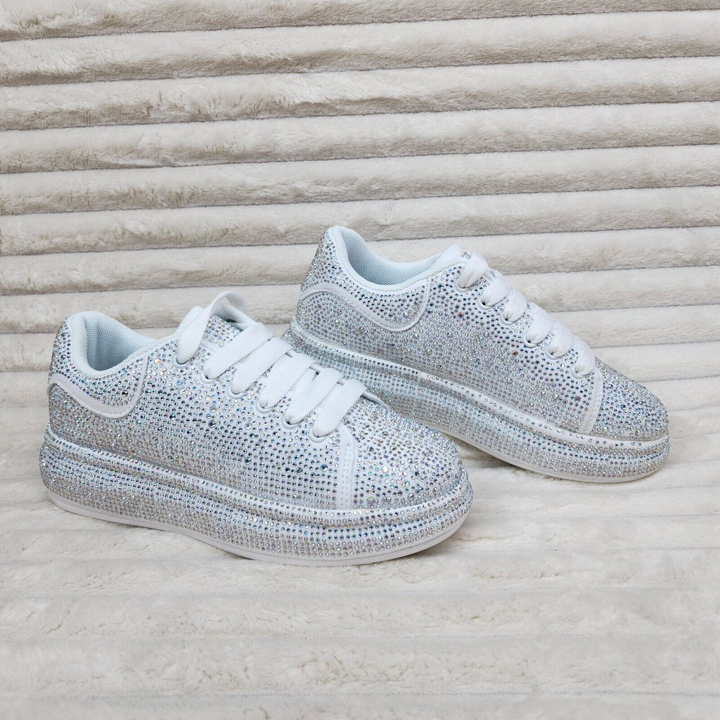 Dazzle Cush White Rhinestone Platform Sneakers Tennis Shoes - Totally Wicked Footwear