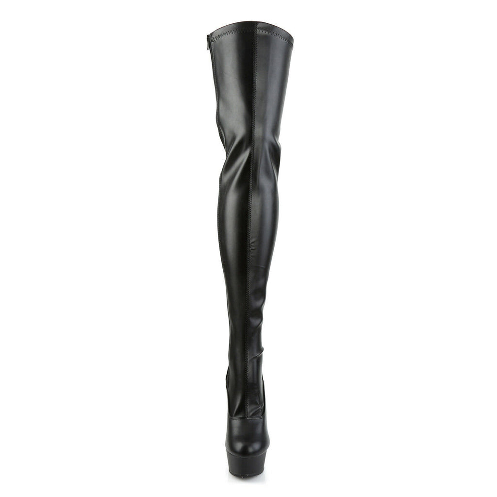 Delight 3063 Back Lace Thigh High Platform Boots 6" High Heels Black Matte - Totally Wicked Footwear