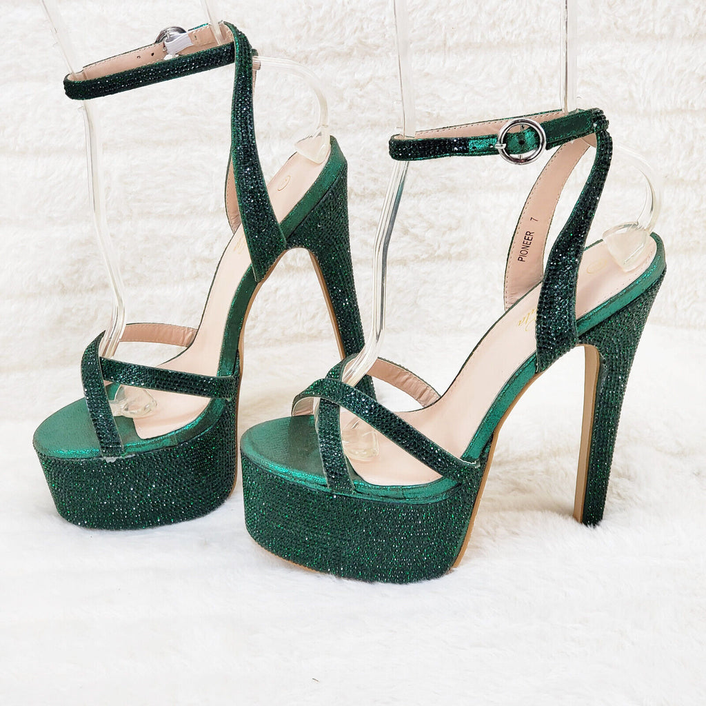 Bejeweled Pioneer Emerald Green Sparkling Rhinestone Platform 6.5" Heels Shoes - Totally Wicked Footwear