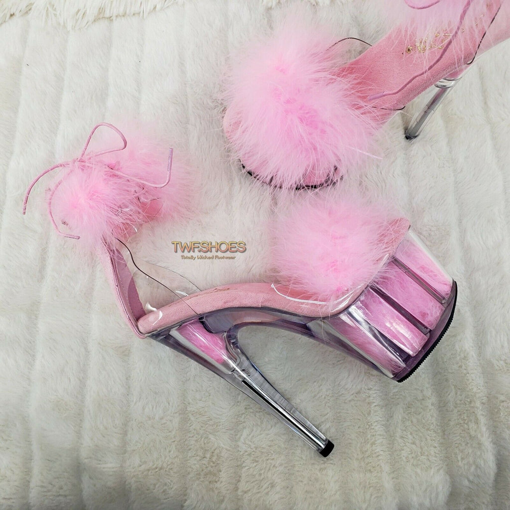 Adore 724 BabyPink Marabou Platform Shoes Sandals 7" High Heel Shoes NY - Totally Wicked Footwear