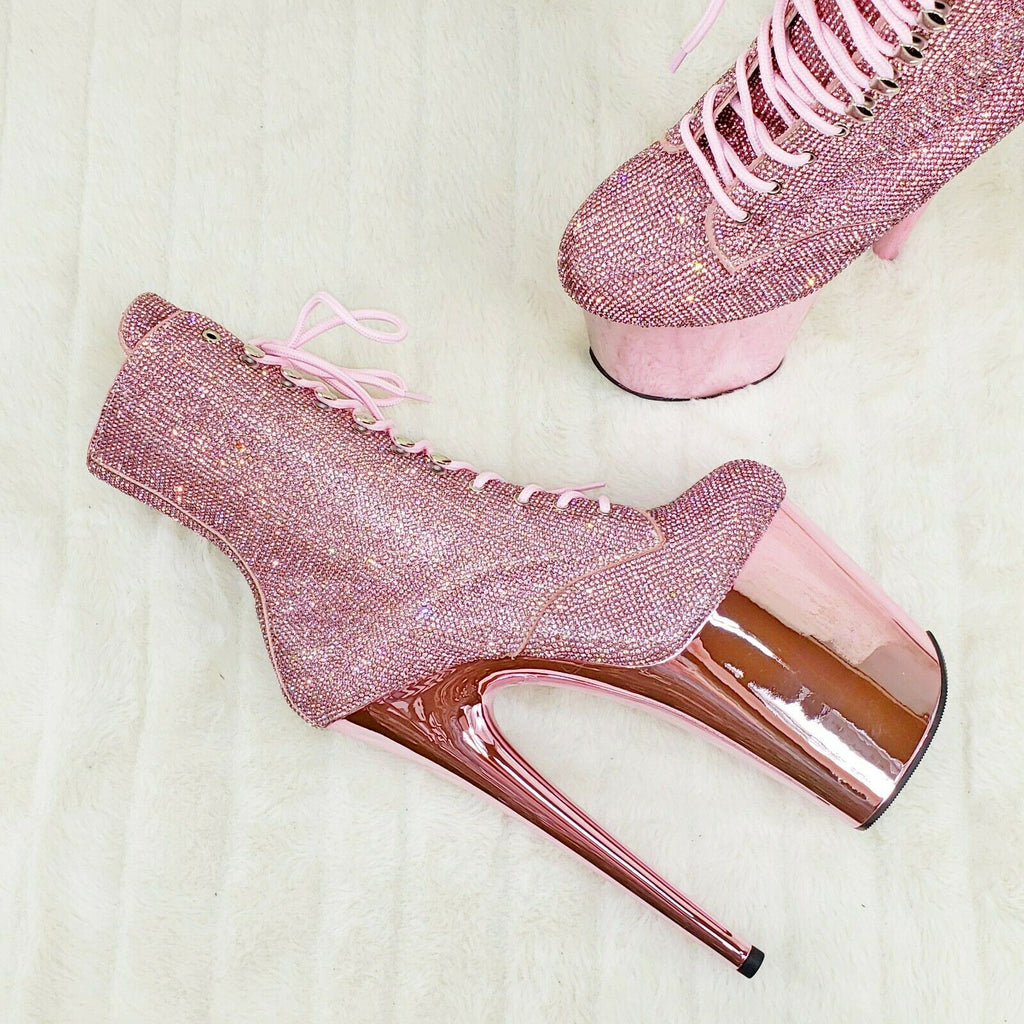 Baby Pink 1020CHRS Bejeweled Rhinestone 8" Heel Chrome Platform Ankle Boots NY - Totally Wicked Footwear