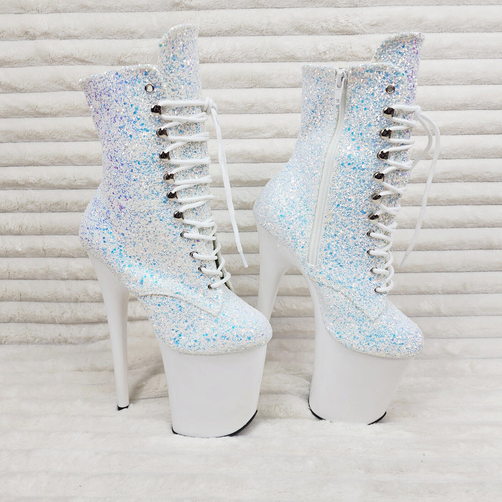 Flamingo White Ice UV Glitter 8" Heel Platform Ankle Boots US 6-12 NY - Totally Wicked Footwear