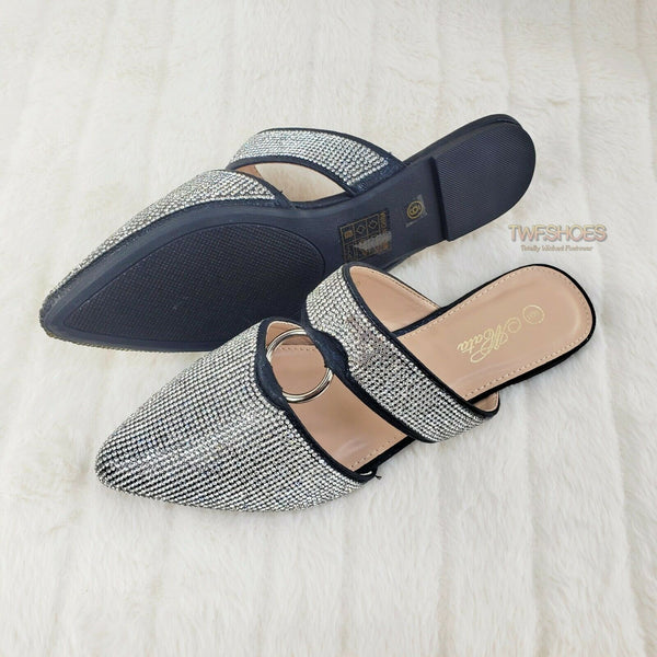 Ved daggry champion sponsoreret Bella Black Iridescent Rhinestone Slip On Smoking Summer Flats Mule Sandals  6-10 | Totally Wicked Footwear