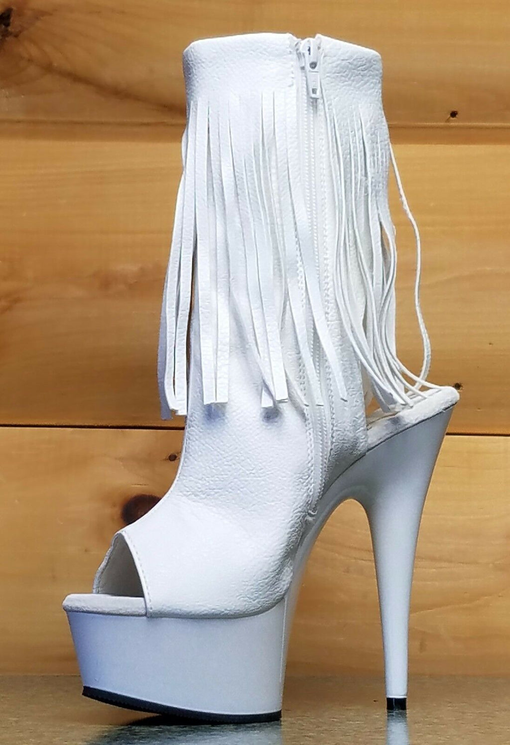 Delight 1019 White Fringe Open Back/Toe Platform Ankle Boots NY - Totally Wicked Footwear