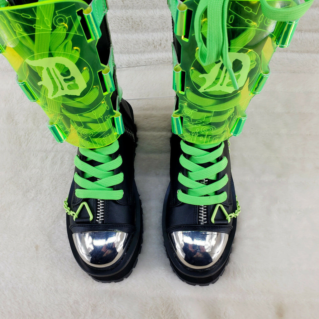GraveDigger 255 Neon Green Shin Gaurd Mid Calf Boots Men Sizes NY IN HOUSE - Totally Wicked Footwear