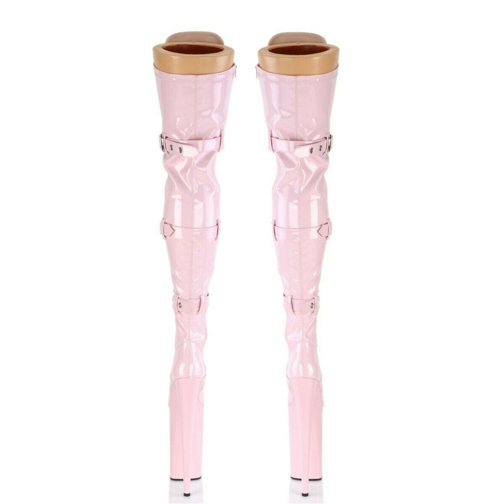 Beyond 3028 Lace Up Thigh High Baby Pink Patent Boots 10" Heels US Sizes NY - Totally Wicked Footwear