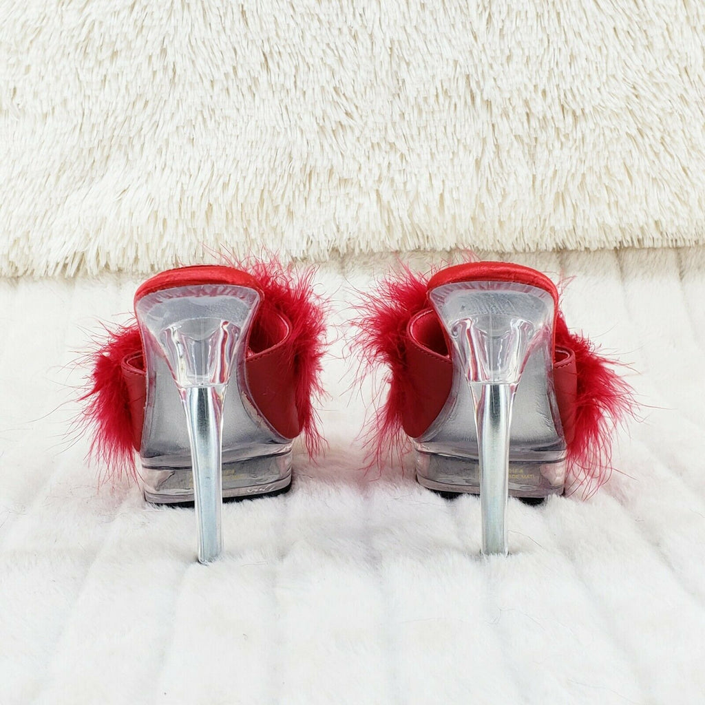 Majesty 501 Marabou Feather Slip On Platform Sandals 6" Stiletto Heel Shoes Red - Totally Wicked Footwear