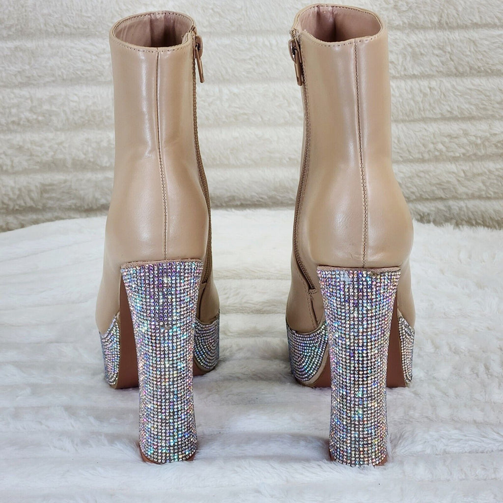 Nikki Cream Leatherette Rhinestone Platform Chunky Heel Ankle Boots - Totally Wicked Footwear