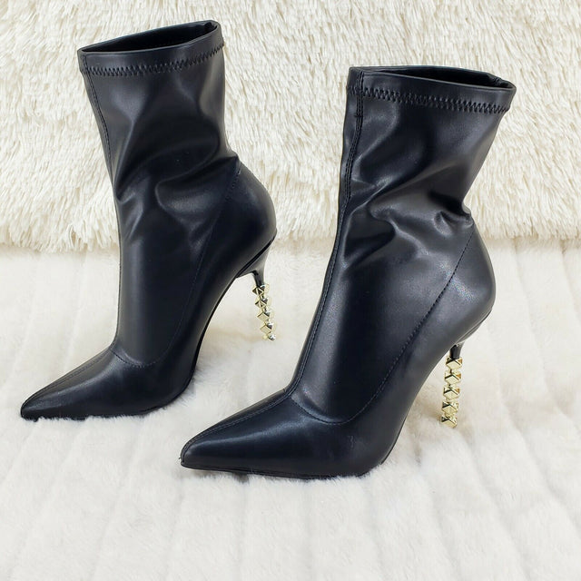 5" Geo Deco High Heel Black Stretchy Pointy Toe Ankle Boots My Vice - Totally Wicked Footwear