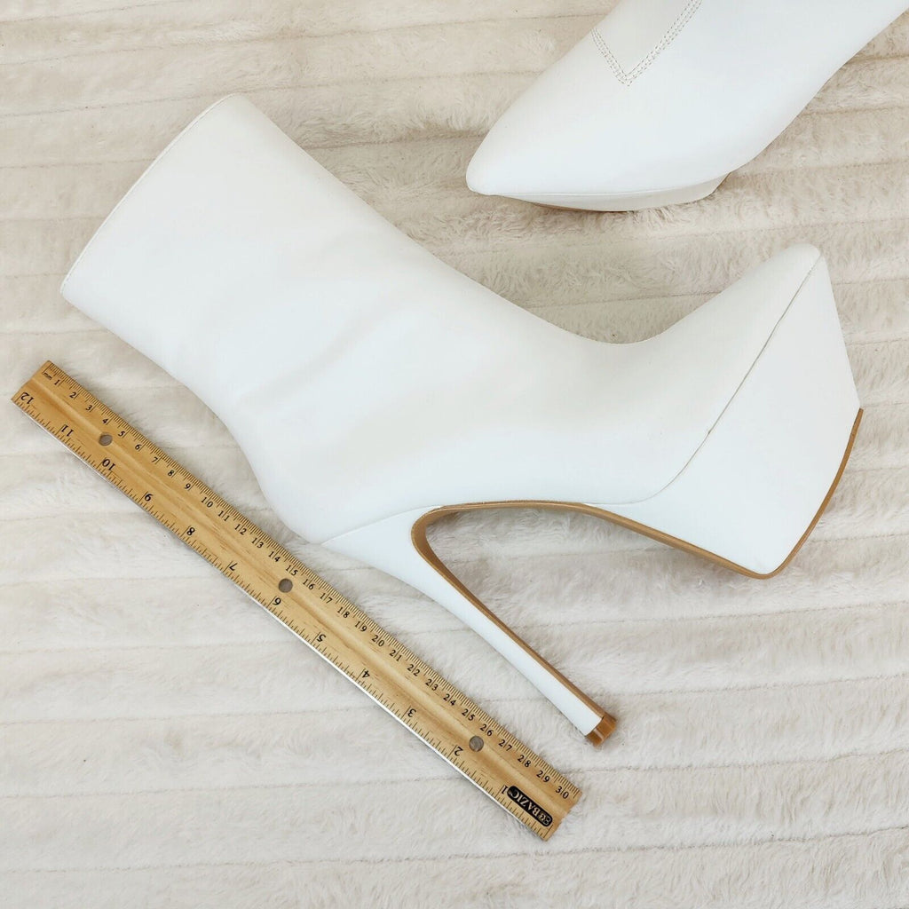 Kinder Pointy Toe Platform Stiletto Heel Ankle Boots Bright White Stretch - Totally Wicked Footwear