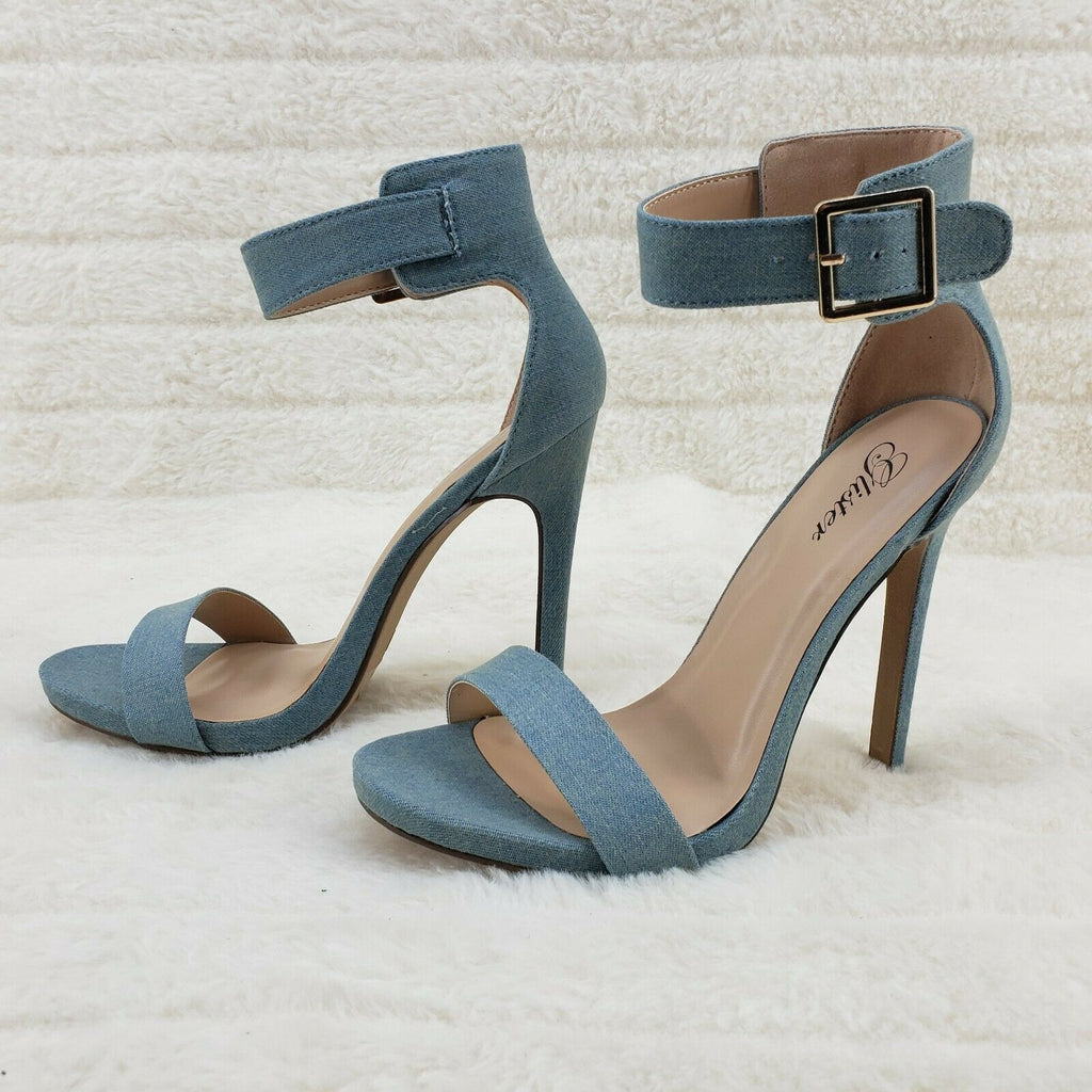 Sexy Light Blue Denim Ankle Strap 4.5" High Heel Shoes Heels Glister - Totally Wicked Footwear