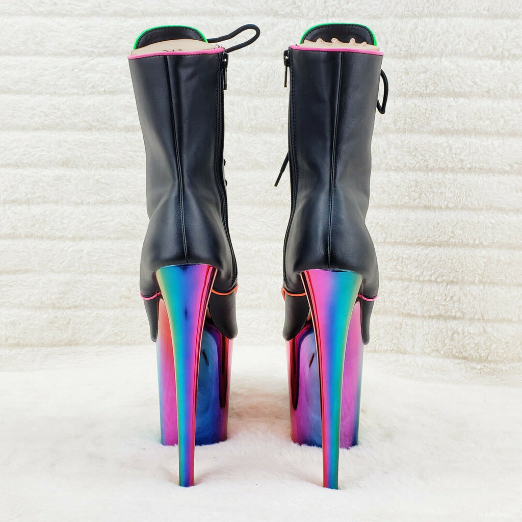 Flamingo 1021RC Rainbow Chrome 8" Heels Platform Neon Trim Ankle Boots NY - Totally Wicked Footwear