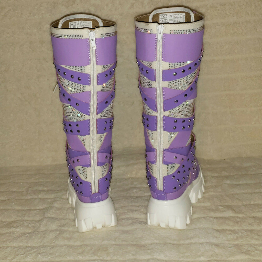 Wang Limited Lilac Purple White Platform Sneaker Knee Boots Hidden Wedge Heels - Totally Wicked Footwear