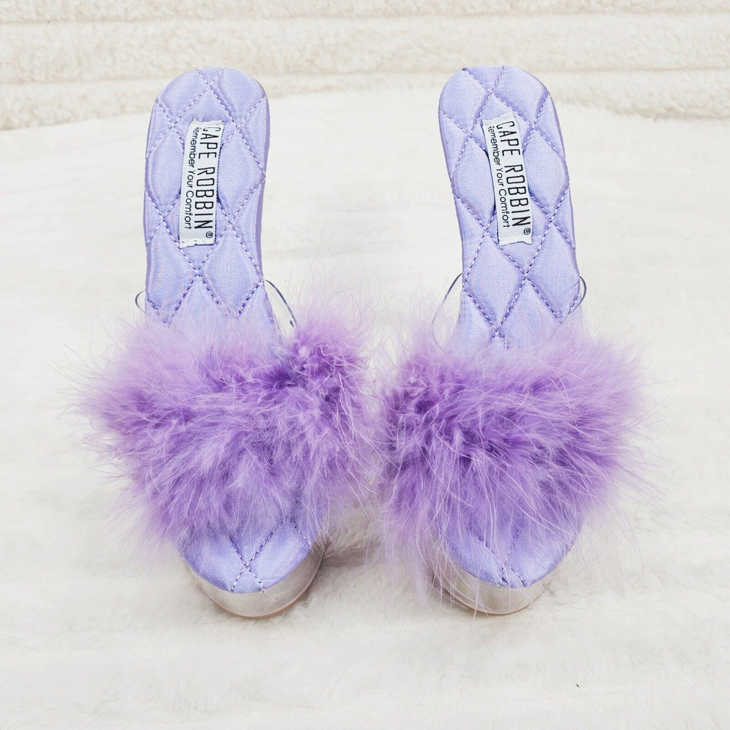 Maren Marabou Feather Slip On Platform 6" Stiletto Heel Shoes Lilac Purple - Totally Wicked Footwear