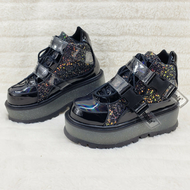 Slacker 50 Black Multi Glitter Platform Sneaker Ankle Boots - Totally Wicked Footwear