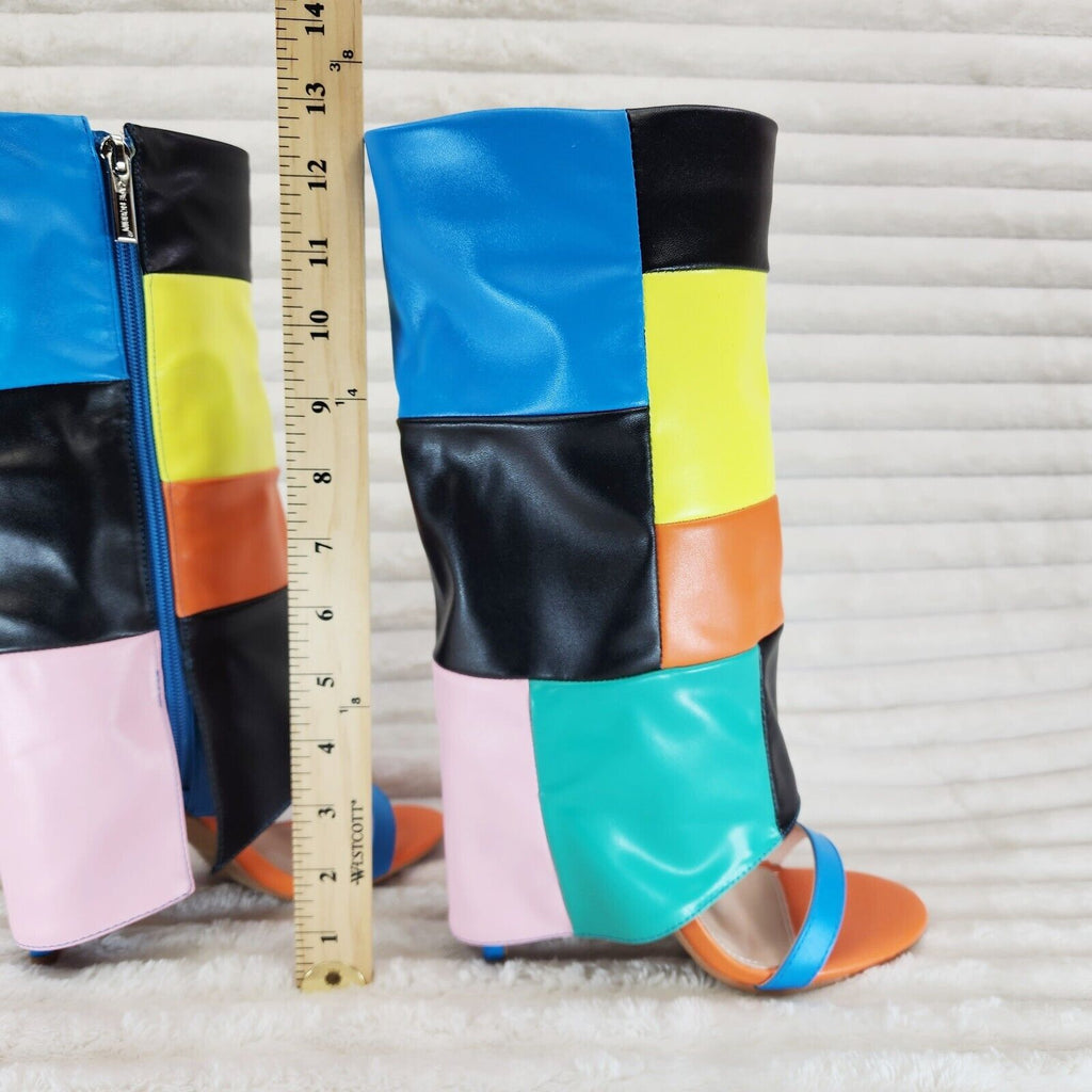 Paris Color Block Stiletto Fold Over Skirted Shootie Boot Sandals - Totally Wicked Footwear
