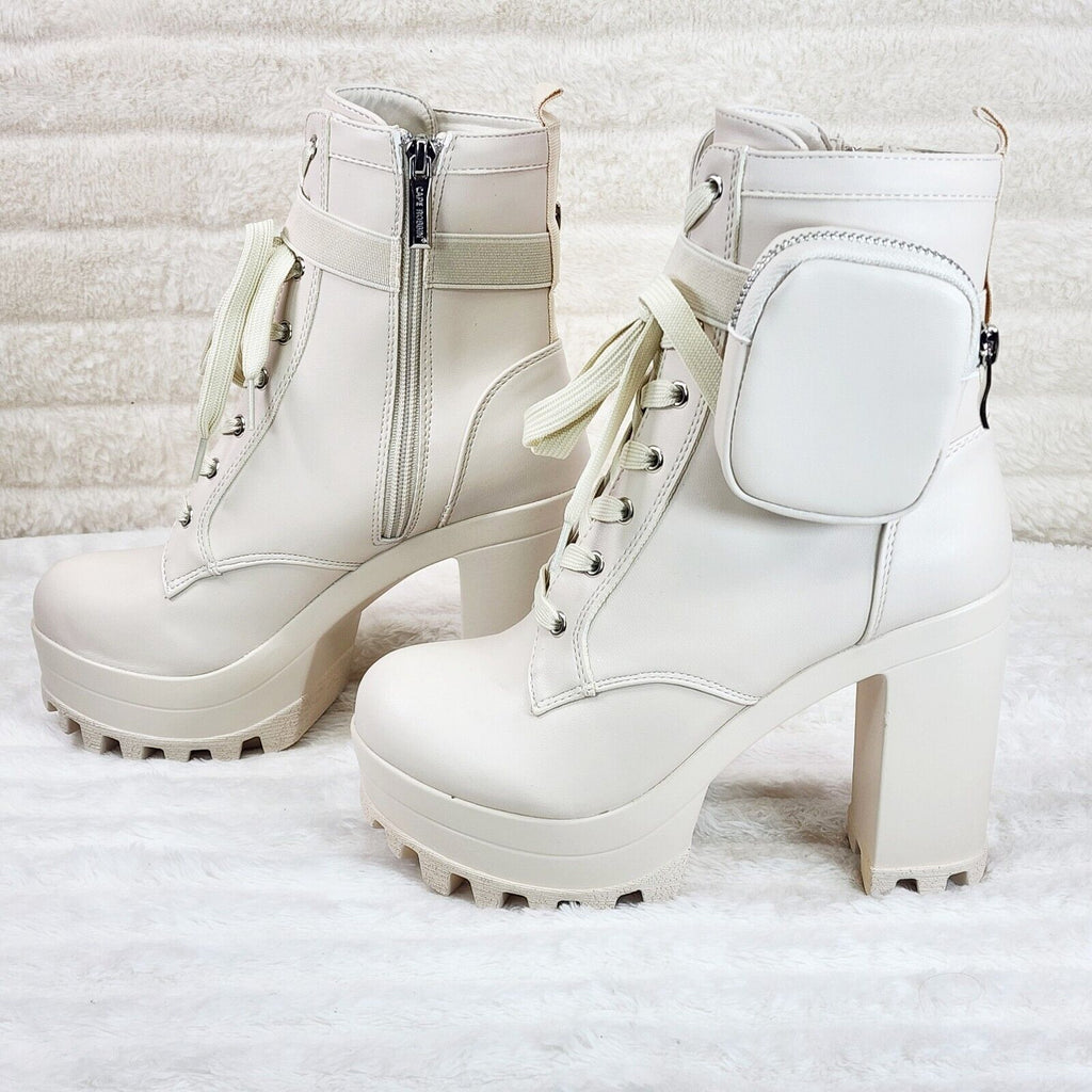 Secrets Nude Chunky Block Heel Side Purse/Pouch Ankle Boots Brand New - Totally Wicked Footwear