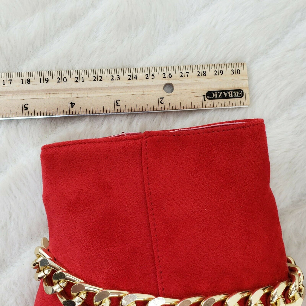 Mata Red FX Suede & Chain Sexy Pointy Toe 4" Stiletto High Heel Ankle Boots - Totally Wicked Footwear