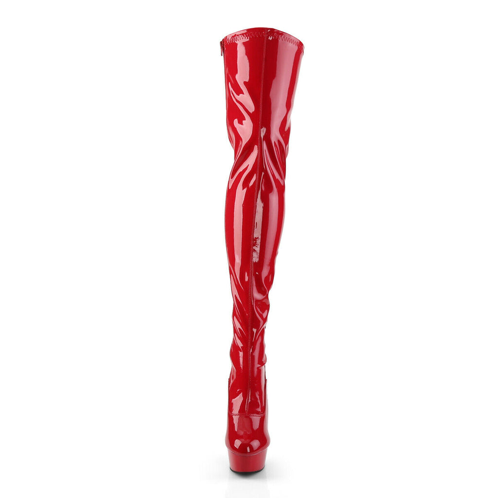 Delight 3063 Back Lace Thigh High Platform Boots 7" High Heels Red Patent - Totally Wicked Footwear