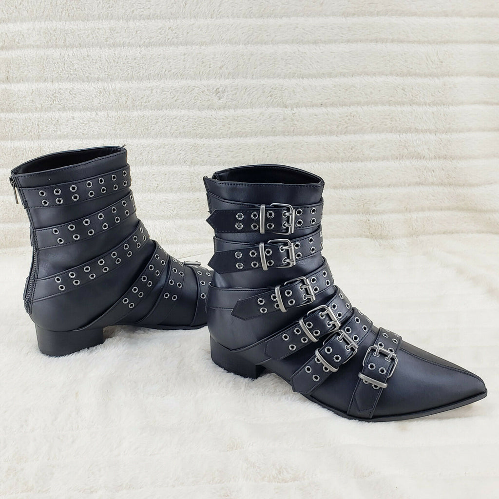 Wicked Warlock 70 Multi Strap Winklepicker Ankle Boots Mens Matte NY IN HOUSE - Totally Wicked Footwear