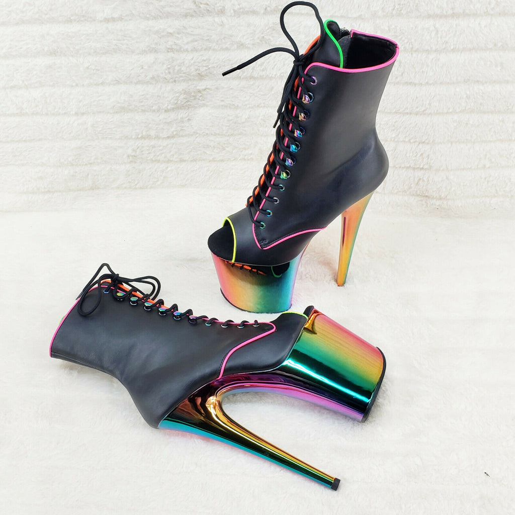 Flamingo 1021RC Rainbow Chrome 8" Heels Platform Neon Trim Ankle Boots NY - Totally Wicked Footwear