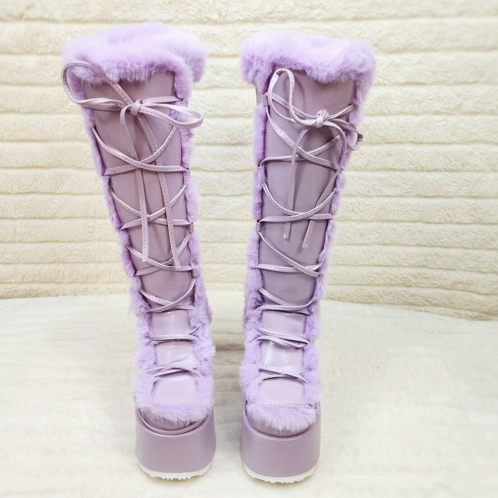 Demonia 311 Camel Stacked Pastel Purple Lilac Platform Goth Punk Knee Boots NY - Totally Wicked Footwear